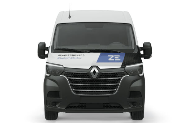 Elektrische Renault Master ZE bedrijfswagen vooraanzicht Elektrische Renault Master ZE bedrijfswagen vooraanzicht